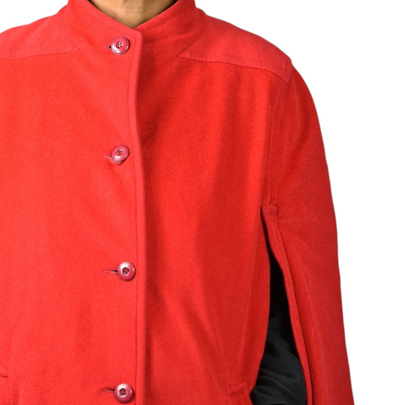 Vintage Sherwood Cape Red Bright Lipstick Flannel Velour Pockets Retro XL Large - Picture 4 of 16